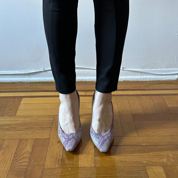 Timothy Hitsman Purple Grey Snake Embossed Leather Gold Metal Wire Heels us 11 - Picture 4 of 9